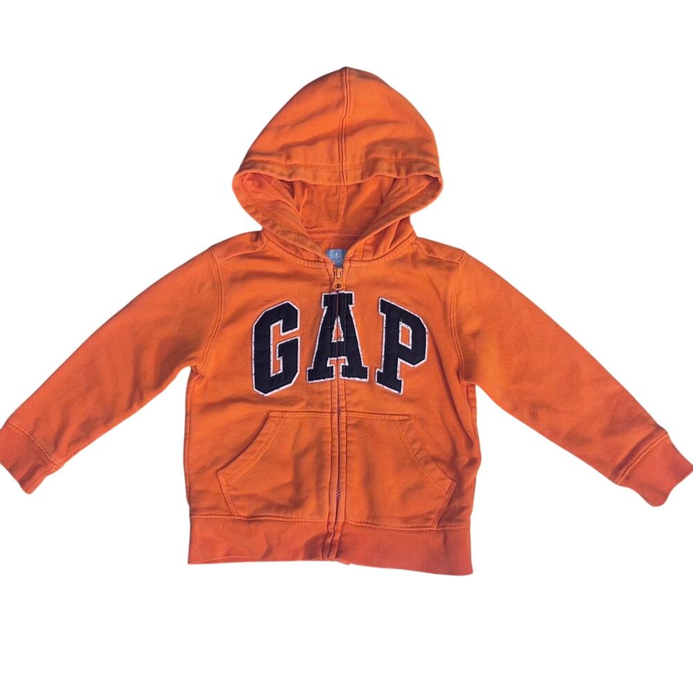GAP Kids Orange Navy Logo Full Zip Hoodie - Size: 4 Hooded Sweatshirt